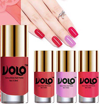 Volo HD Colors High-Shine Long Lasting Non Toxic Professional Nail Polish Set of 4 (Coral Compass, Peach Crush, Light Purple and Passion Pink)