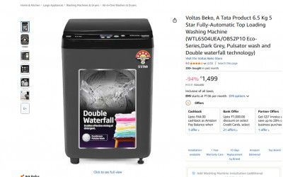 Voltas Beko 6.5 Kg 5 Star Fully-Automatic Top Loading Washing Machine (WTL6504UEA/OBS2P10)