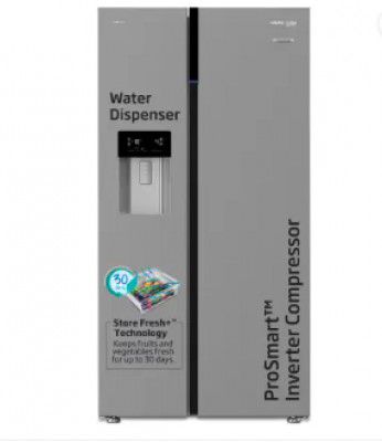 Voltas Beko by A Tata Product 634 L Frost Free Side by Side Refrigerator with Pro Smart Inverter compressor Water Dispenser and Neo Frost Dual Cooling Technology  (PET INOX, RSB655XPRF)