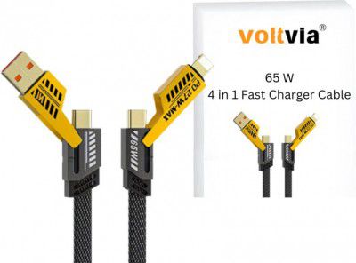 Voltvia Quad Max 4 in 1 Metal Flat Braided Indestructible Cable 3.3ft 65W Power Meter for Cables