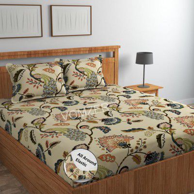 VOMZER Cotton Feel All Around Elastic Fitted Glace Printed Queen Size Double Bed Bedsheet 