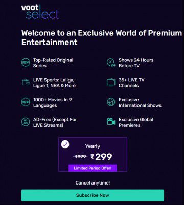 Voot Annual Subscription @ Just Rs 299
