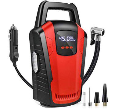 Voroly Portable Car Air Compressor Tyre Inflator 12V DC Car Pump with Auto Cut Off Digital Pressure Gauge Bright Emergency Flashlight for Auto Truck Bicycle Ball