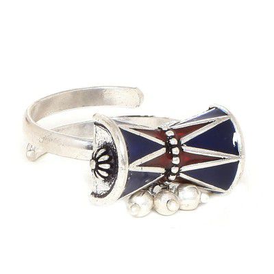 Voylla Brass Silver Moksha Damru Adjustable Ring