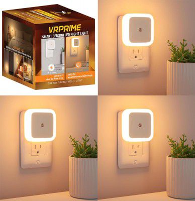 VR PRIME Plastic 3pc Night Lamp Sensor Light for Bed Side Home|Smart Automatic ON/Off Dim LED Lights| (Pack of 3),Warm White