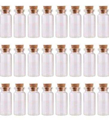 VRB Dec Tm Mini/Tiny Glass Jars With Wood Cork Stoppers, Wishing/Message Bottle (Pack Of 12 Pcs), Black