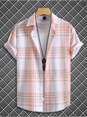 VRLOOKS Men Checkered Casual Pink Shirt