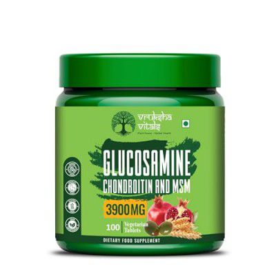 Vruksha Vitals Glucosamine Chondroitin MSM with Collagen and Vit D - 100 Tablets/Capsules Supplement for joints and bones health