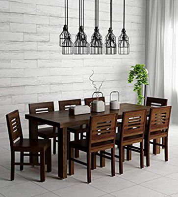 VS ART PLACE Sheesham Wood 8 Seater Dining Table with Chairs for Living Room Wooden Dining Room Sets for Home (Teak Finish)