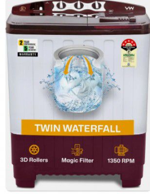 VW 8 kg Semi Automatic Top Load White, Maroon (SuperWash0080)