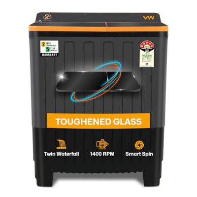 [2025 Model] VW 9.5 kg 5 Star Wash Mate with Semi Automatic Top Load Washing Machine WashMate0095G (Black)