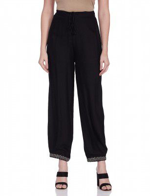 W for Woman Jet Black Embroidered Carrot Pants