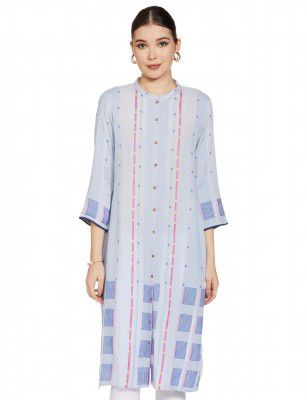 W for Woman Light Blue Shirt Kurta with Front Placket