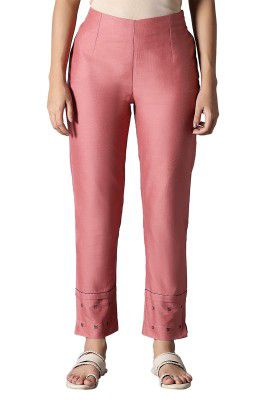 W for Woman Light Red Flax Solid Slim Pants