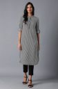 W  Women Striped Cotton Blend Straight Kurta  (Black)...