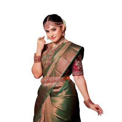Waanmayi Women's Kanchipuram Silk Saree With Blouse Piece (Mi_Saptpadi_Dark Green)