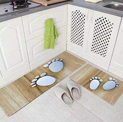 Waco Creation Thin 1 mm Anti Slip Polyester Kitchen Runner for Floor Bedside Runner Office Entrance Home Floor Mat and Runner Set (19x55 inch & 17x26 Inch Or 47x140 cm & 43x66 cm, Multi-6)