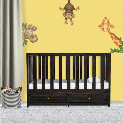 Wakefit Elsa Sheesham Wood Crib with 2-Drawer Storage for Kids of Age 0-6 Year 