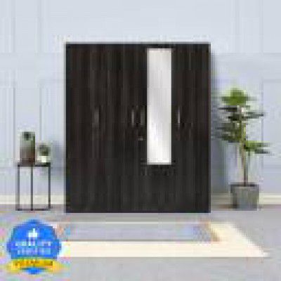 Wakefit Gingham Engineered Wood 4 Door Wardrobe  (Finish Color - Dark Brown with Drawer, Mirror Included, Knock Down)