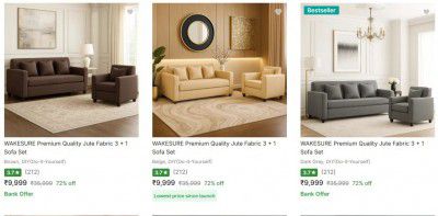 Flipkart: Upto 72% OFF On Wakesure Sofa Sets | Starts At ₹9999