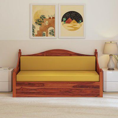 wakeup INDIA Pull-Out Sofa Noddings Nest Sofa Cum Bed with Storage Wooden Sofa | 1 Year Warranty | Sheesham Wood Sofa Set for Living Room | 3 Seater Sofa Set for Home Furniture (Reddish Rosewood)