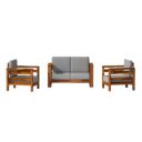 wakeup INDIA Sofa Wooden Sofa | 1 Year Warranty | Eirini Elegance Sofa Sheesham Wood Sofa Set for Living Room | Solid Wood 4 Seater Sofa Set for Office Home (2+1+1 Person Seating, Light Honey Color)...