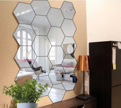 wall1ders 50 cm 20 Hexagon Silver Self Adhesive Sticker  (Pack of 20)