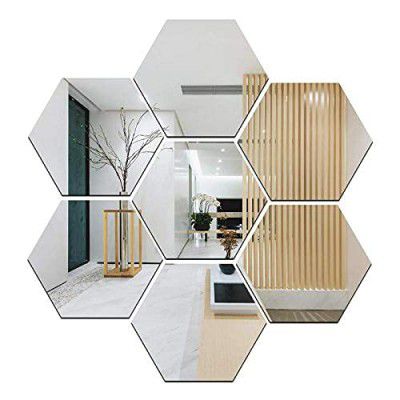 WallDaddy Acrylic 3D Hexagon Abstract Stickers with 10 Butterfly Acrylic Mirror Wall Stickers (Pack of 7)