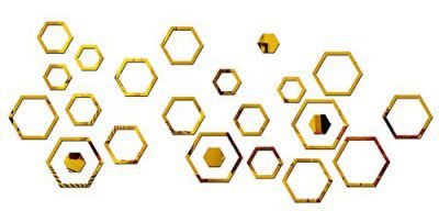 Walltech Hexgon Ring Golden 4 Set 3D Mirror Acrylic Wall Sticker