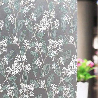 WALLTON Vinyl Frosted Window Self Adhesive Privacy Glass Film for Window Glass| Decorative Window Sticker Wallpaper Vinyl Sheet for Glass Door, Bathroom, Home, Window. (Blue Leaves, 16x72 Inch)
