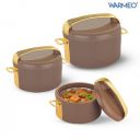 WARMEO Majestic Inner Stainless Steel Casserole Set of 3 (800ml, 1200ml, 2100ml), Brown...