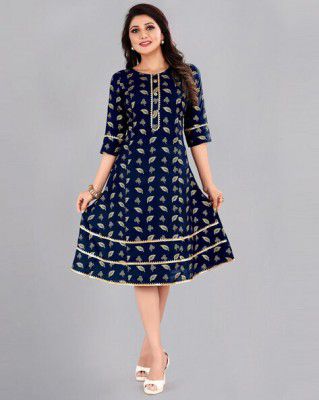 WARTHY ENT Leaf Printed A-line Dress