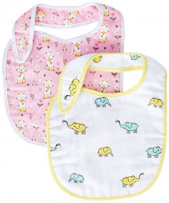 Washable Premium Cotton Double Layered Muslin Button Bibs | Feeding Appron 