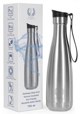 Water Bottle Stainless Steel Double Walled Vacuum Insulated 750 ML, Thermos Bottle, Flask That Keeps Your Drinks Hot or Cold Upto 24 Hours.