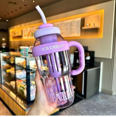 Water Bottle with Straw and Handle| Transparent Tumbler Ice Cream Insulated Bottle
