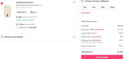 Myntra Insider Exclusive: Water Heater Geyser Upto 60 OFF + Extra 15% OFF
