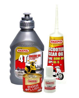 Waxpol Bike Engine Care Kit 10W 30 4T Petrol Scooter Engine Oil 800ml 10W 30 + Engine Flush 50ml + Petrol Additive 40ml + Gear Oil 80W 90 120ml