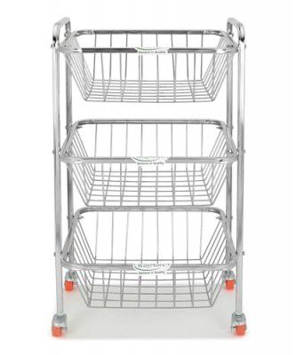 WayMore® Stainless Steel 3-Tier Rack Fruits & Vegetable Onion Trolley Container Basket Organizer Organiser Holder Stand for Kitchen with Wheel (3 Layer Trolley)