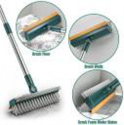 WAZZL 3 in 1 Bathroom Cleaner Brush With Wiper Tiles Cleaning Brush With Long Handle 1 Plastic Wet and Dry Brush  (Multicolor)