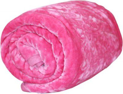 wear me Floral Double Mink Blanket for Mild Winter  (Microfiber, Pink)