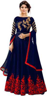 WEAR & SHINE Women Gown Dark Blue Red Gold Dress