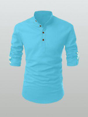 Wearbird  Men Solid Cotton Blend Straight Kurta (Light Blue)