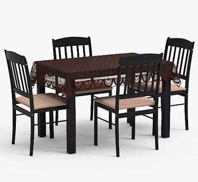 Weavers Villa Floral Cotton Net 4 Seater Rectangular Table Cover (40 x 60 Inches, Brown)