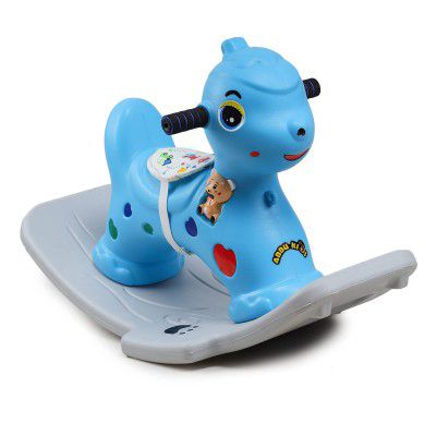 Webby Musical Boys and Girls Baby Plastic Deer Ride Rocking Chair for Indoors and Outdoors (12 Months-3 Years), Blue