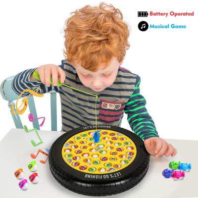 Webby Musical Rotating Tyre Fishing Game Toy with 45 Fishes (Multi-Color)

