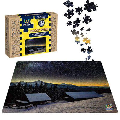 Webby Old Wooden House in Winter Forest Wooden Jigsaw Puzzle, 252 Pieces