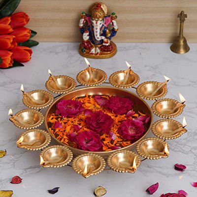 Webelkart Diya Shape Flower Decorative Urli Bowl ( 14 Inches)