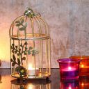 Webelkart Gold Colour Metal Iron Bird Cage tealight Candle holder with Flower Vine- Diwali Candle Holder- Diwali Decorations items For Home Decor...