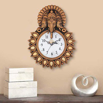 Webelkart Premium Plastic Designer Stones Ganesha Wall Clock for Home and Office Decor| Wall Clock for Living Room| Wall Clock for Bedroom (Copper, 13.38" Inch)