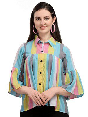 Wedani Womens Casual Bell Sleeves Colour Block Womens Multicolour Top